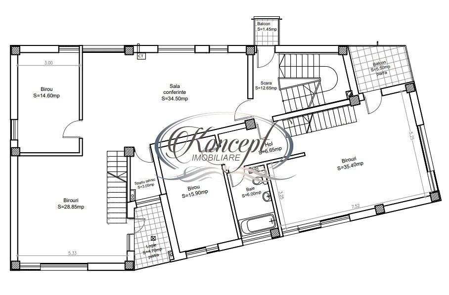 Spatiu de birouri, Semicentral