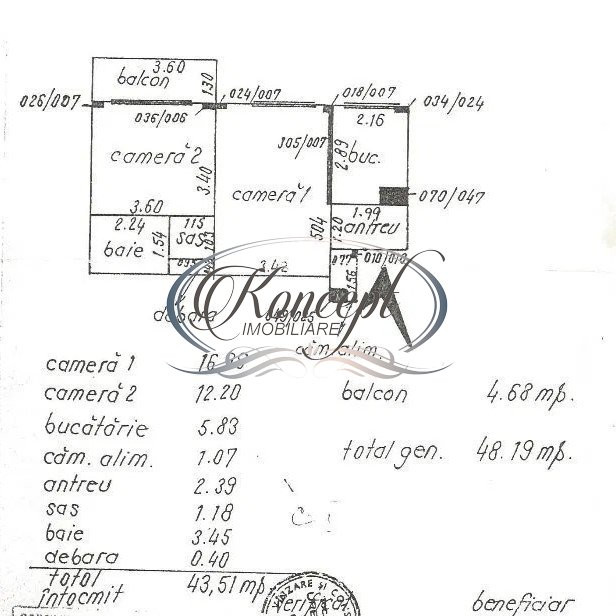 Apartament la etaj intermediar, zona Detunata
