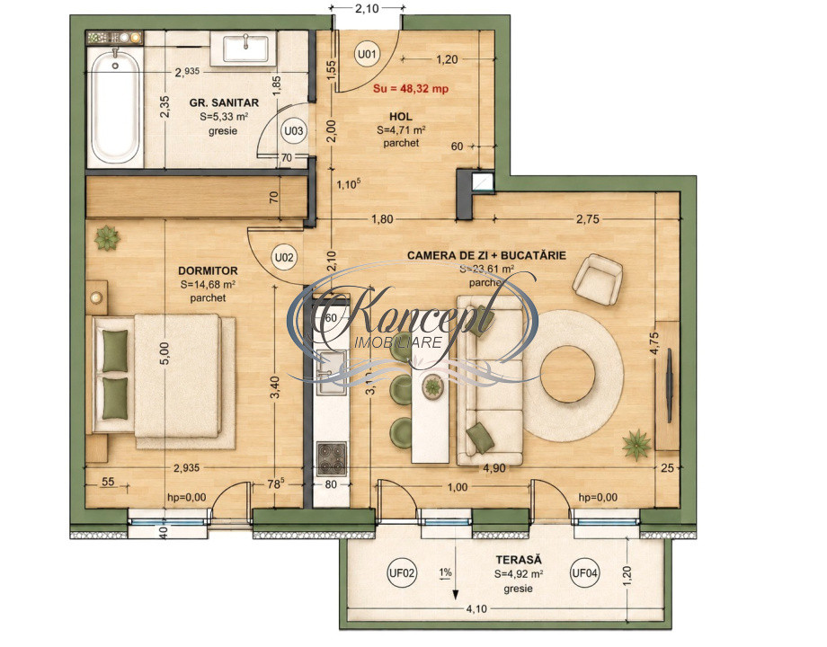 Apartament 2 camere in Terra Gardens, Cluj-Napoca