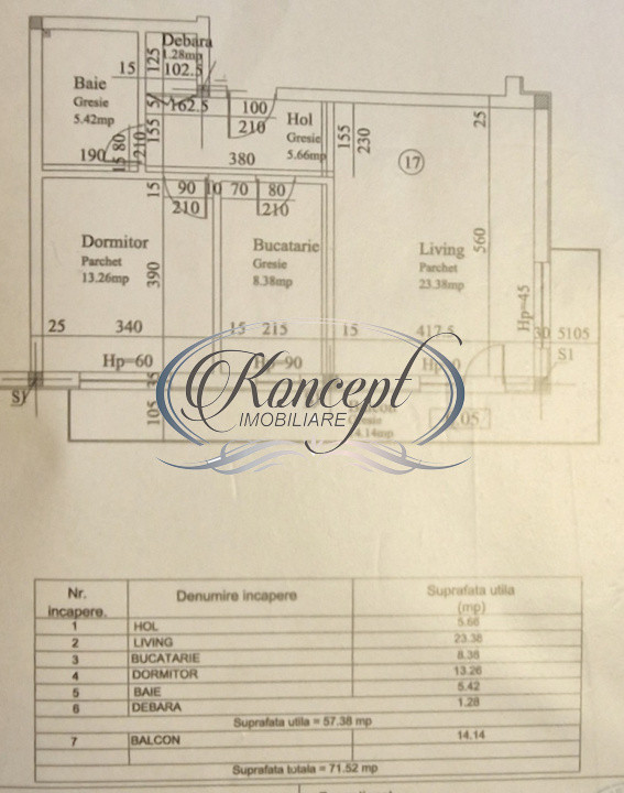 Apartament decomandat, 57 mp utili, Floresti