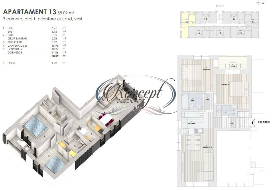 Apartament decomandat in bloc nou